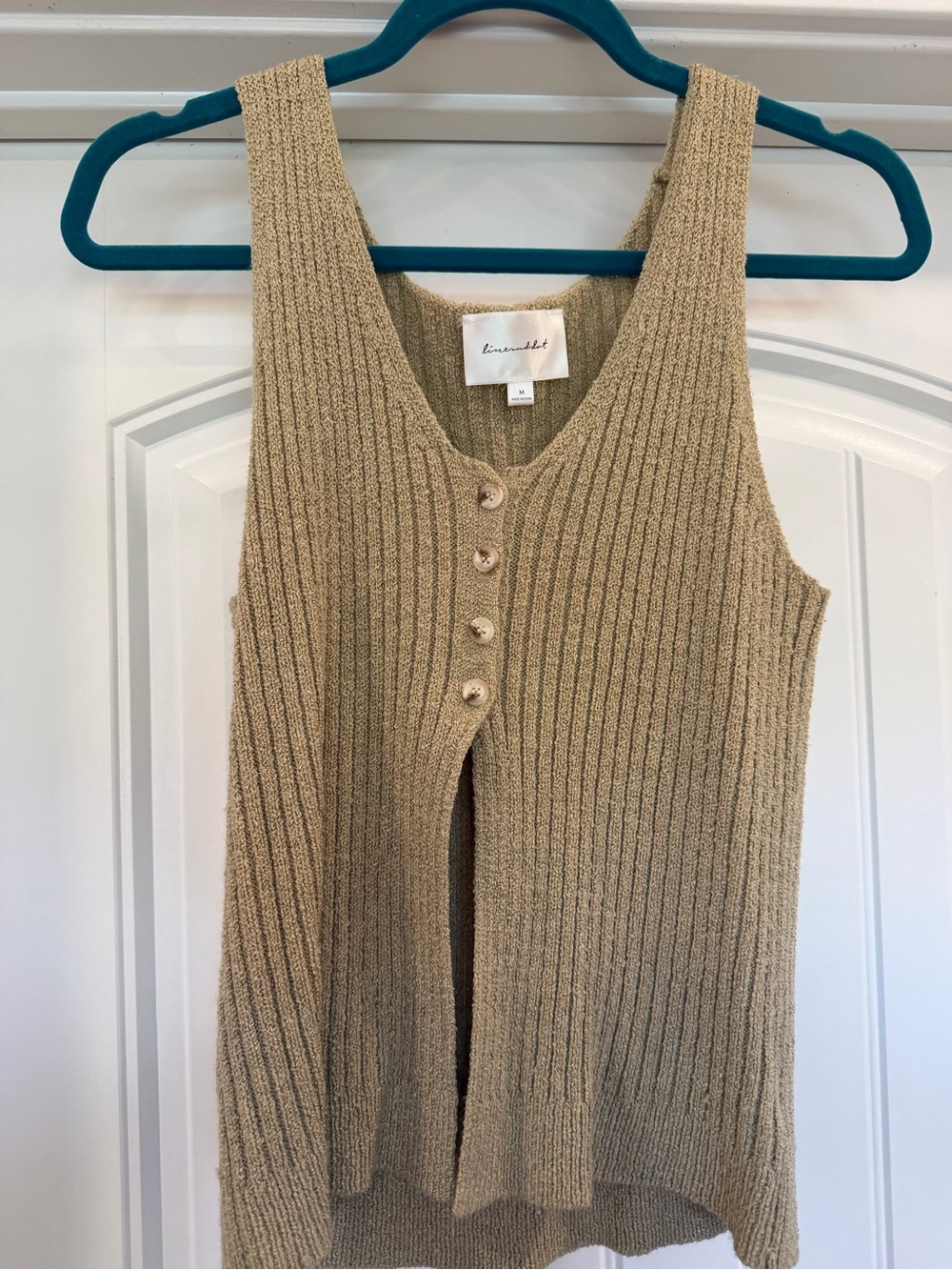 Line & Dot Ribbed Knit Tank Top in Tan